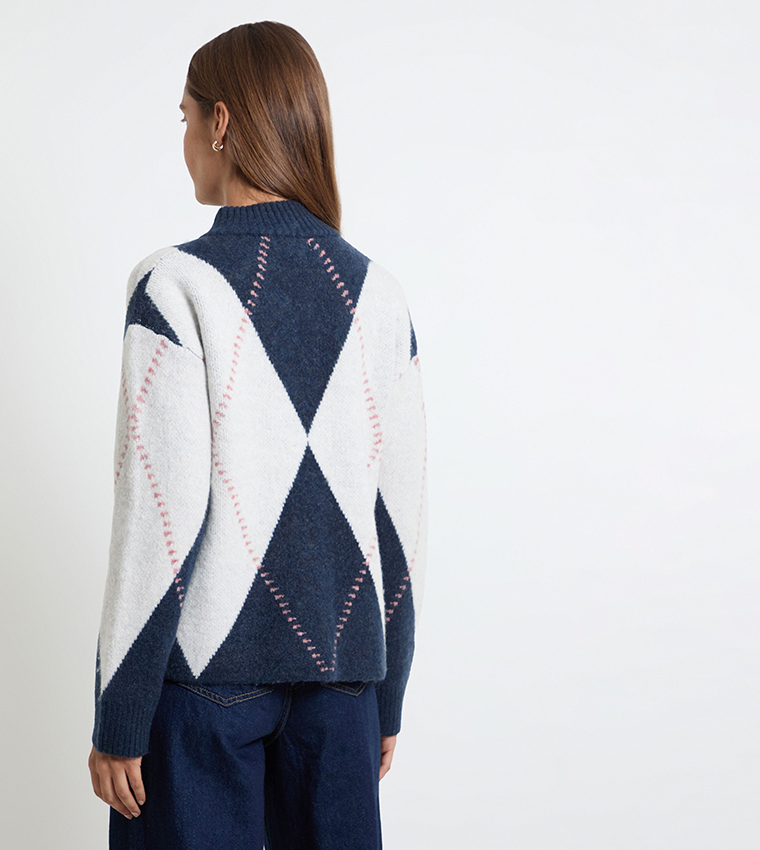 Argyle High Neck Cardigan