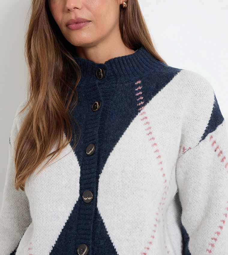 Argyle High Neck Cardigan