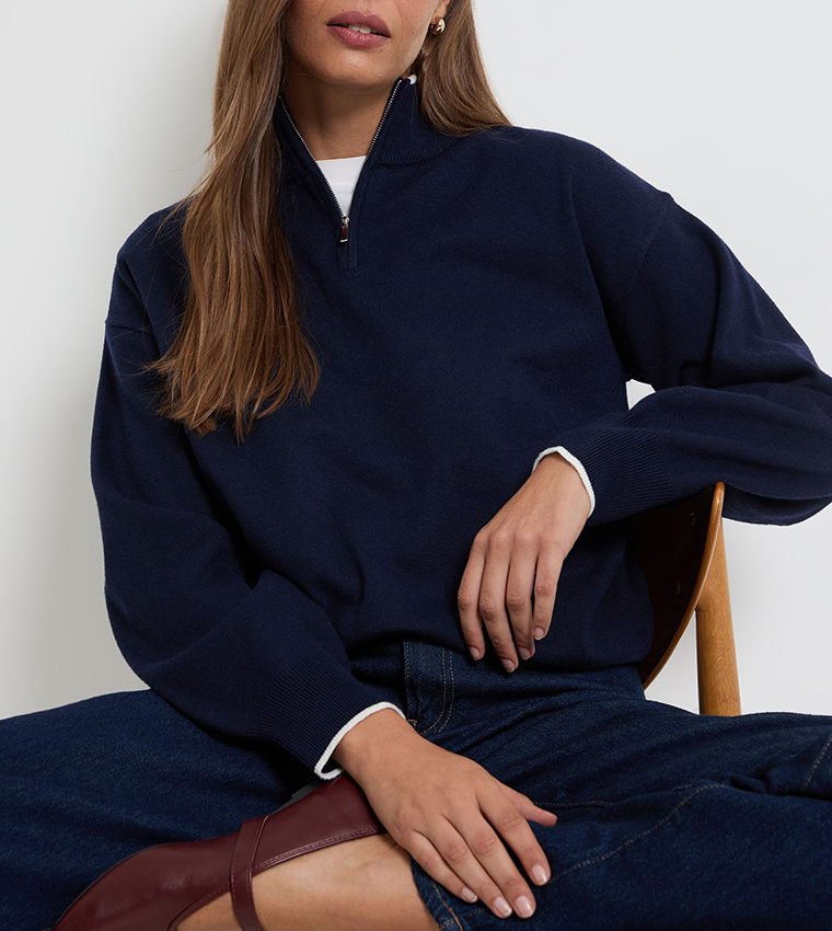 Half-Zip Funnel Neck Sweater