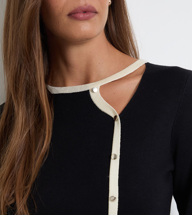 Colourblock Cut-Out Fine Knitted Sweater