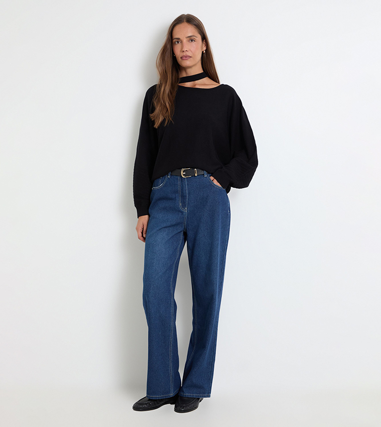 Batwing Cut-Out Fine Knitted Sweater