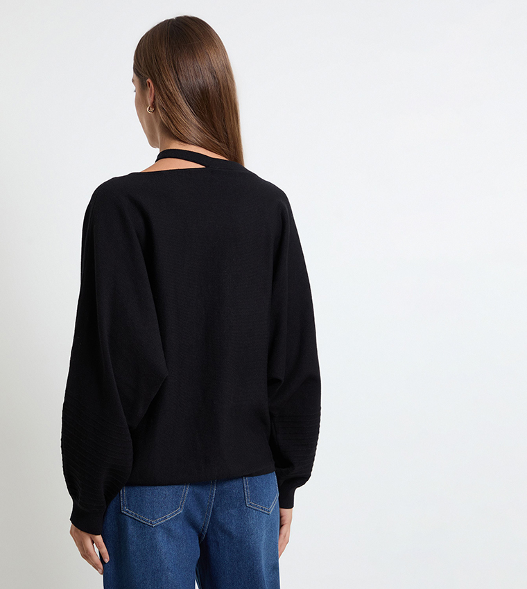 Batwing Cut-Out Fine Knitted Sweater