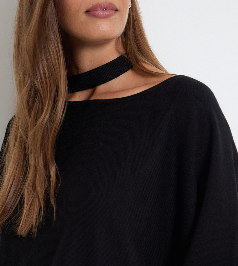 Batwing Cut-Out Fine Knitted Sweater