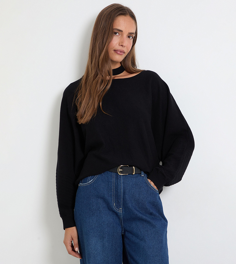 Batwing Cut-Out Fine Knitted Sweater