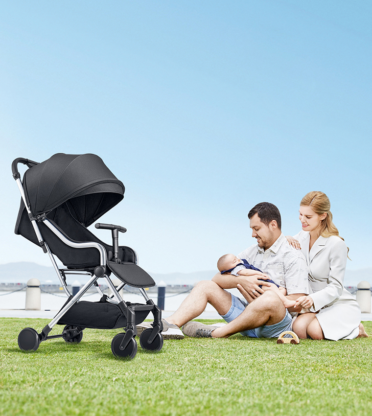 Compact Baby Stroller with 5 Point Safety Harness, Adjustable Handlebar, Suitable for Air Travel, 0-36 Months, Black - C102ABL