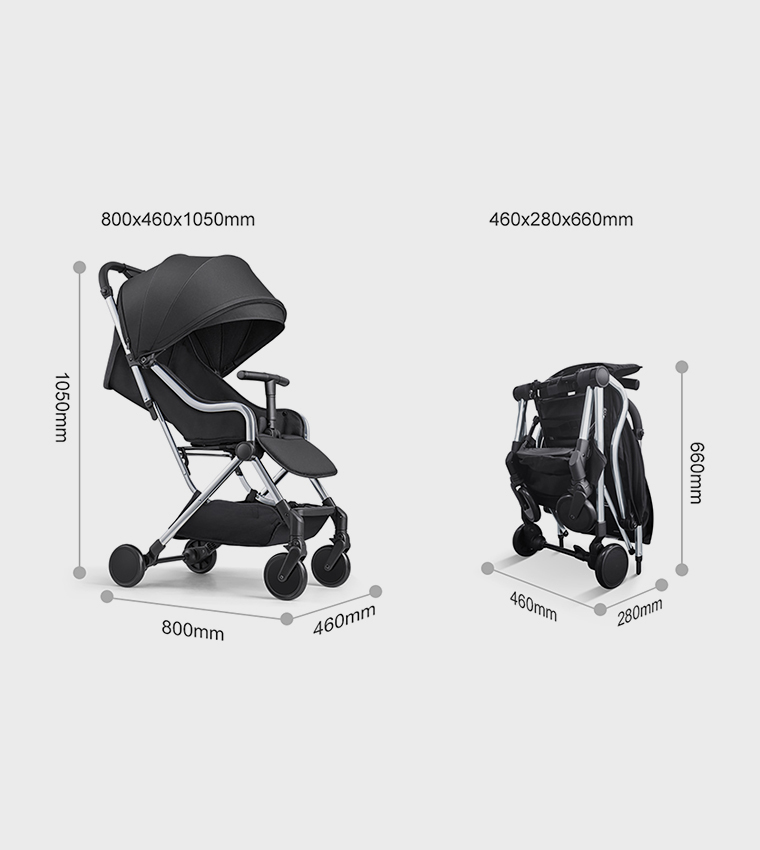 Compact Baby Stroller with 5 Point Safety Harness, Adjustable Handlebar, Suitable for Air Travel, 0-36 Months, Black - C102ABL