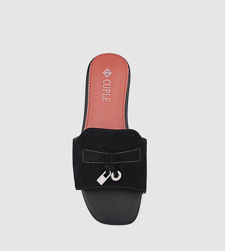 Metal Accent Open Toe Flat Sandals