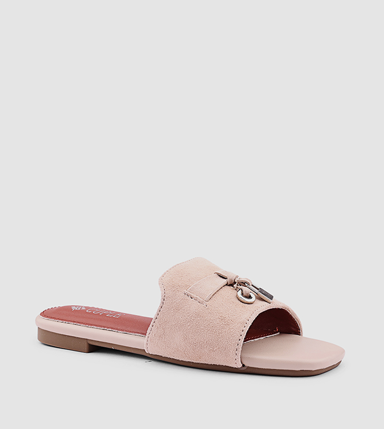 Metal Accent Open Toe Flat Sandals