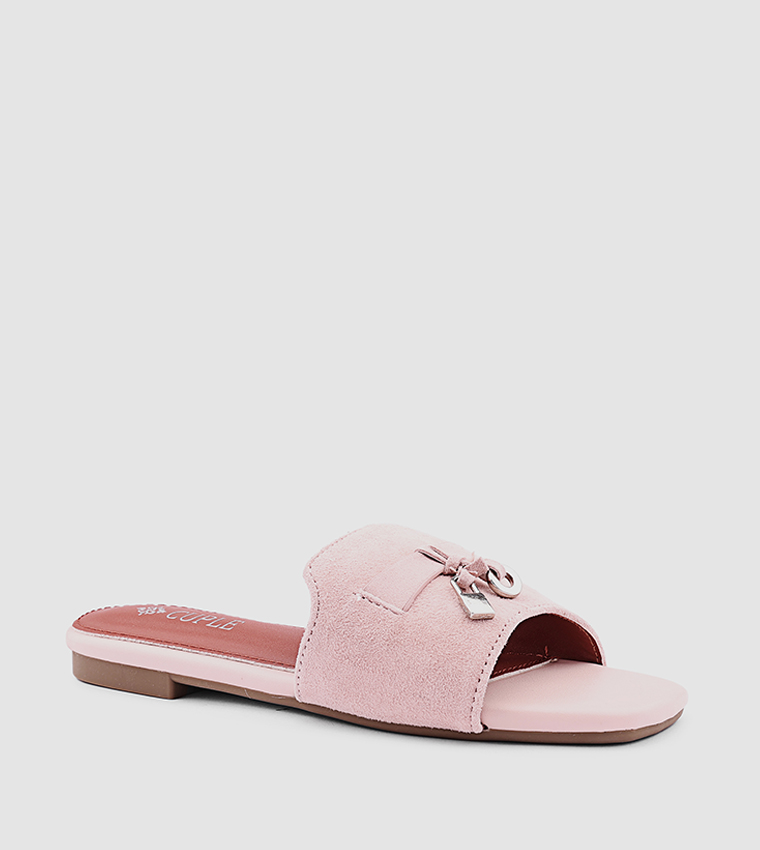 Metal Accent Open Toe Flat Sandals