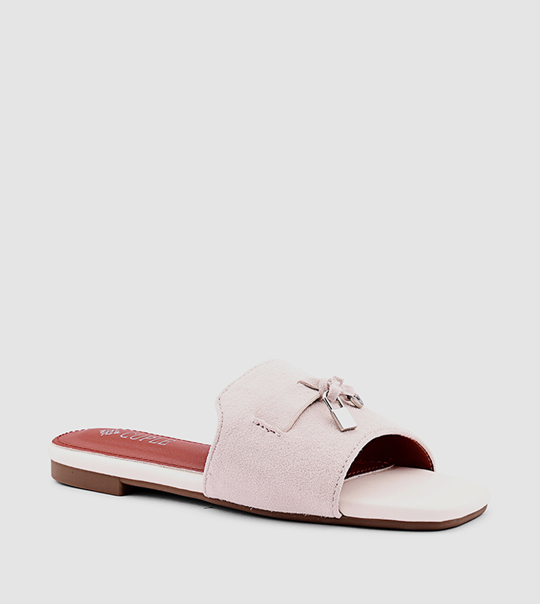 Metal Accent Open Toe Flat Sandals