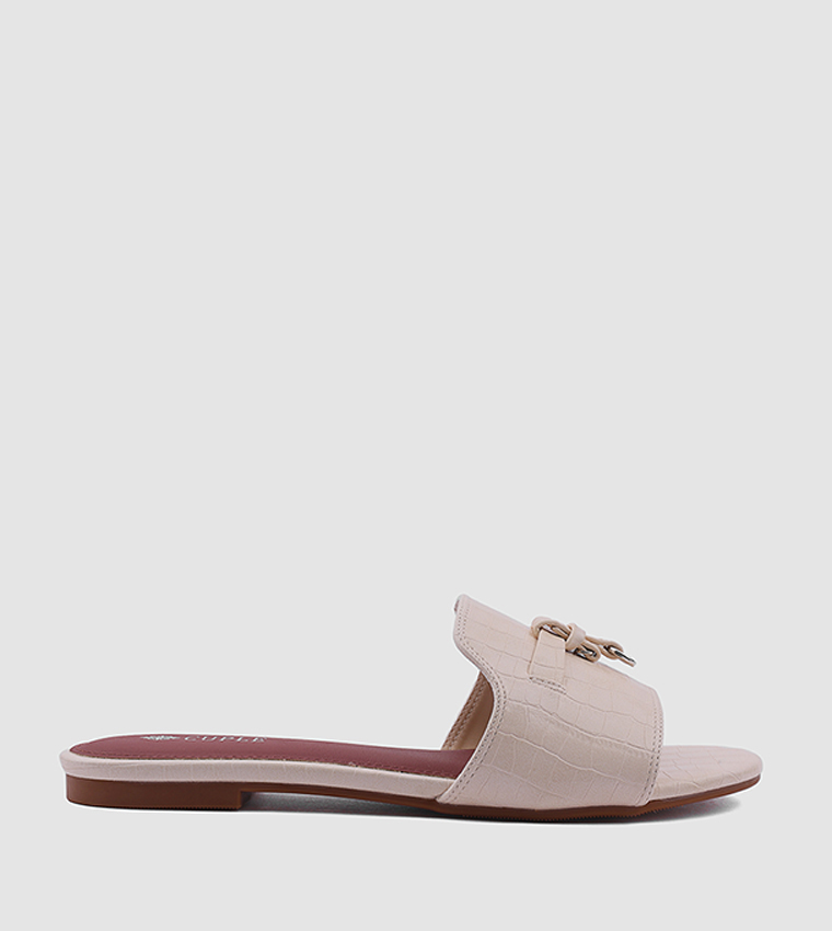 Textured Open Toe Flat Sandals