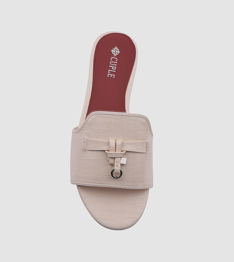 Textured Open Toe Flat Sandals