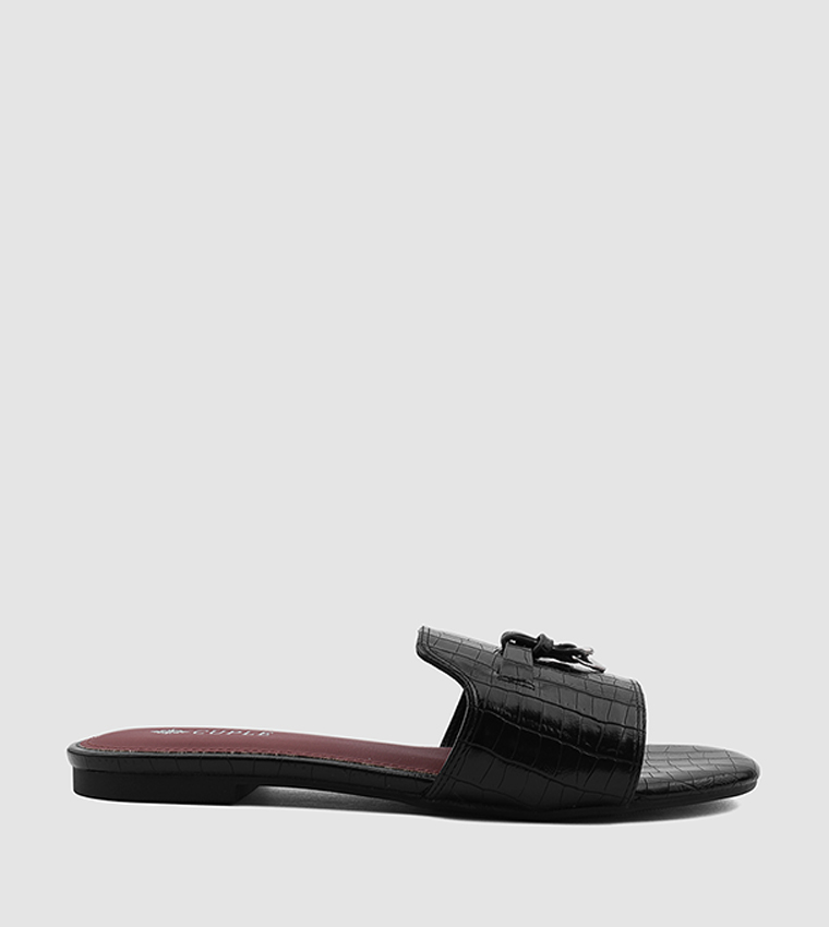 Textured Open Toe Flat Sandals