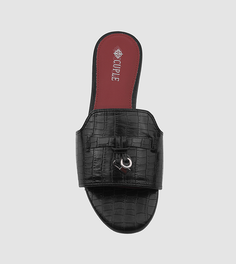 Textured Open Toe Flat Sandals