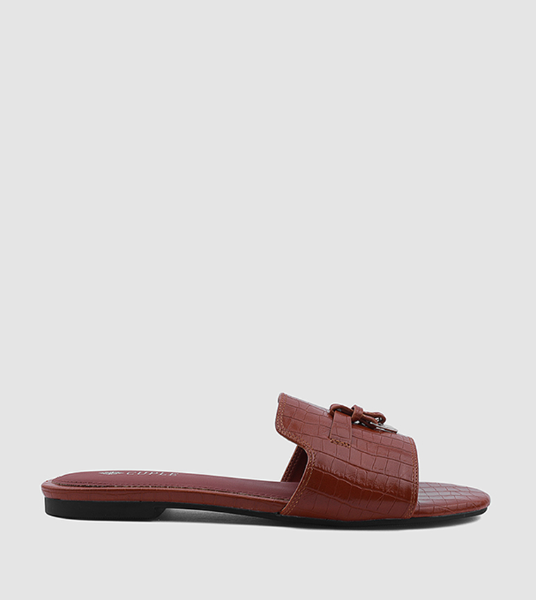 Textured Open Toe Flat Sandals