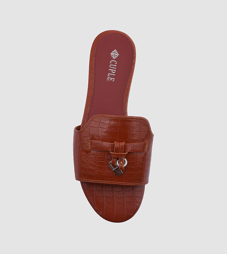 Textured Open Toe Flat Sandals