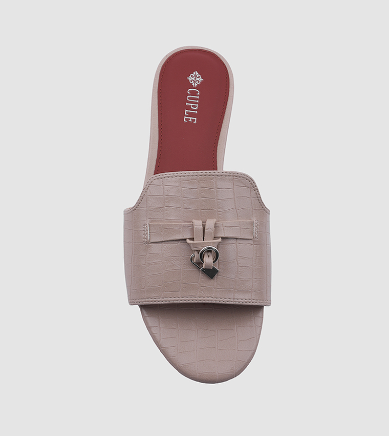 Textured Open Toe Flat Sandals