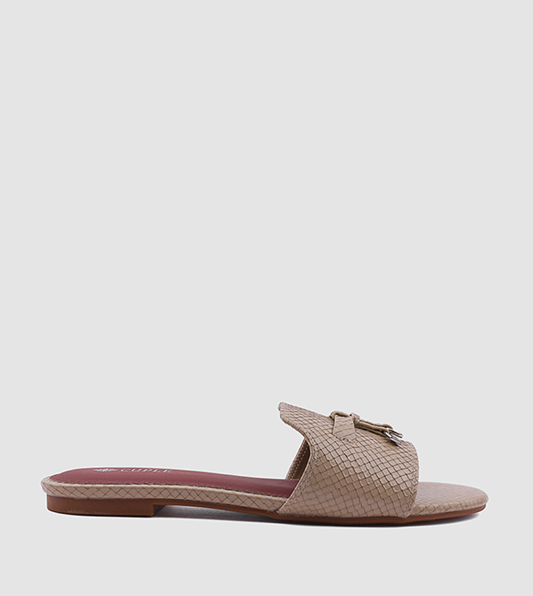 Textured Open Toe Flat Sandals