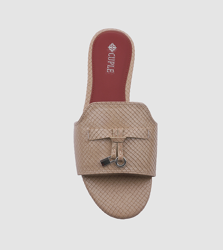 Textured Open Toe Flat Sandals