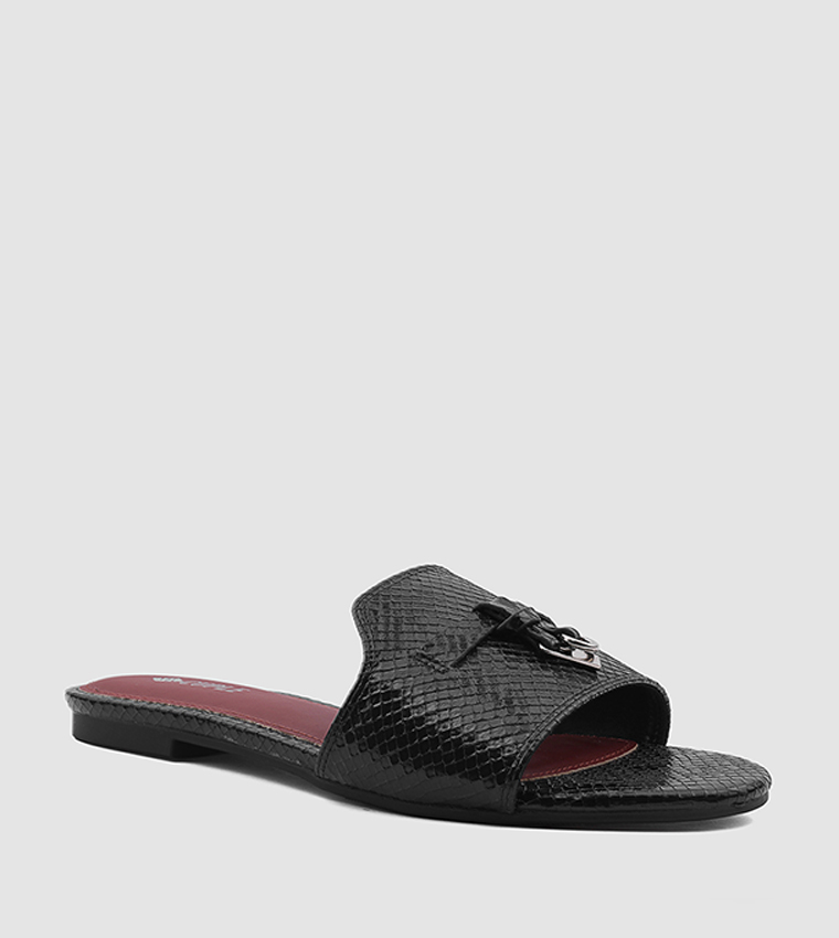 Textured Open Toe Flat Sandals