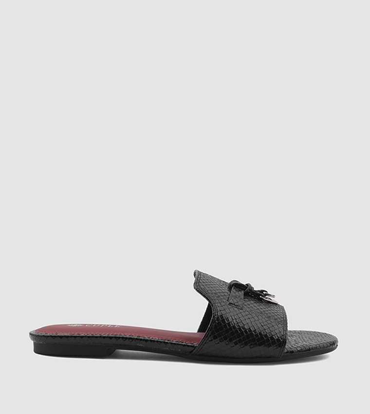 Textured Open Toe Flat Sandals