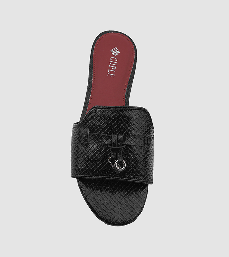Textured Open Toe Flat Sandals