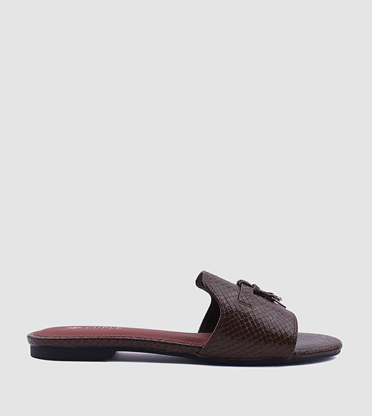 Textured Open Toe Flat Sandals