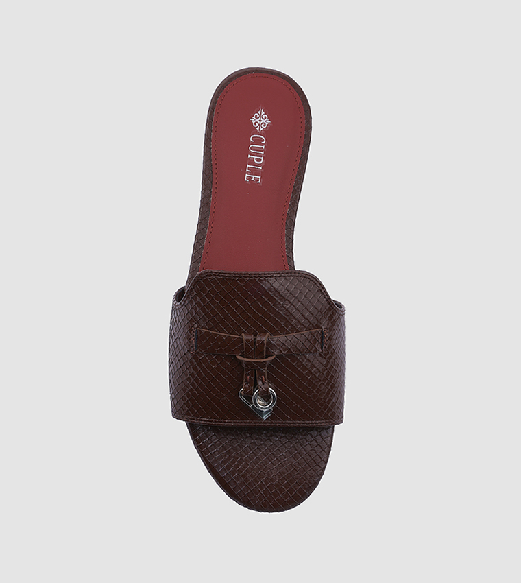 Textured Open Toe Flat Sandals