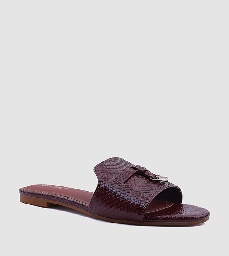 Textured Open Toe Flat Sandals