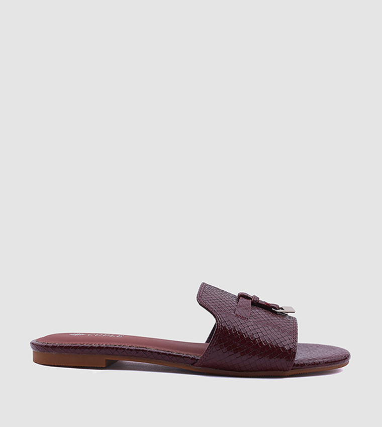 Textured Open Toe Flat Sandals