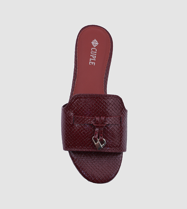 Textured Open Toe Flat Sandals