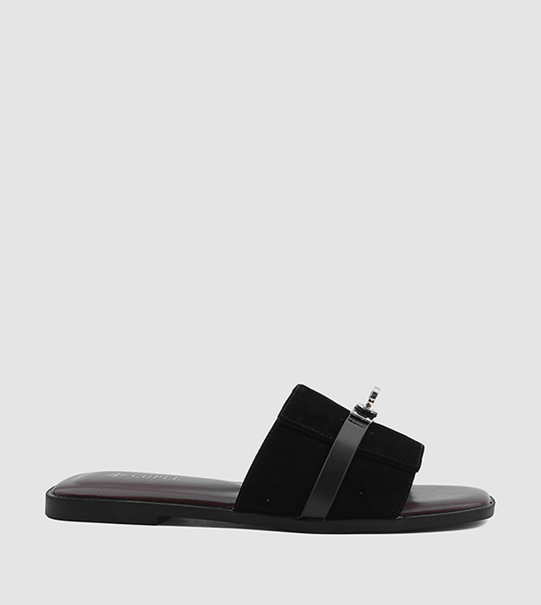 Metal Accent Open Toe Flat Sandals