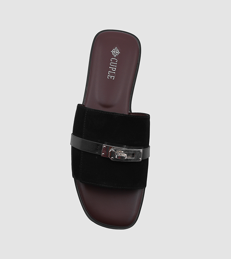 Metal Accent Open Toe Flat Sandals