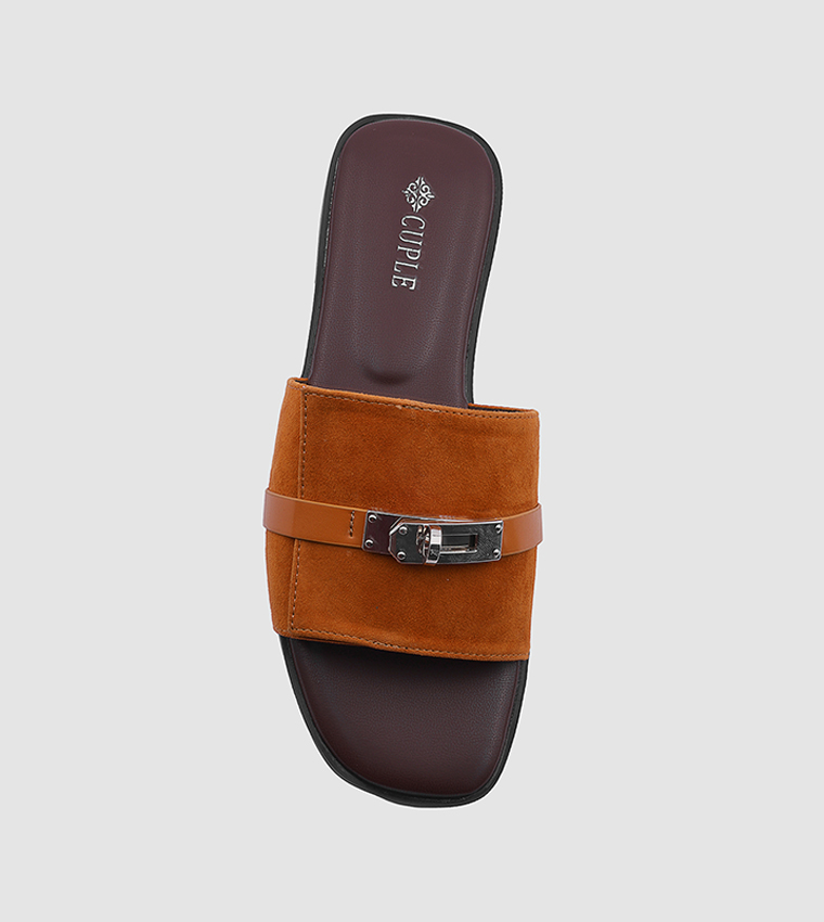 Metal Accent Open Toe Flat Sandals