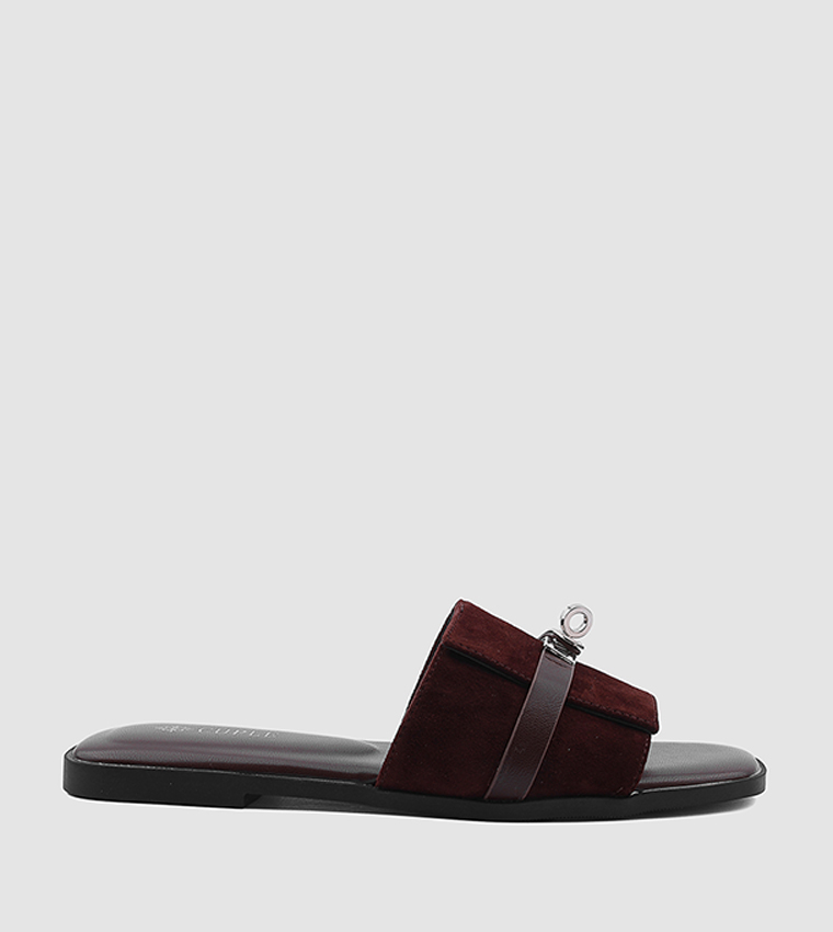 Metal Accent Open Toe Flat Sandals