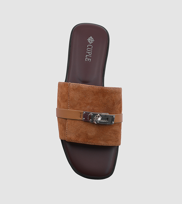 Metal Accent Open Toe Flat Sandals