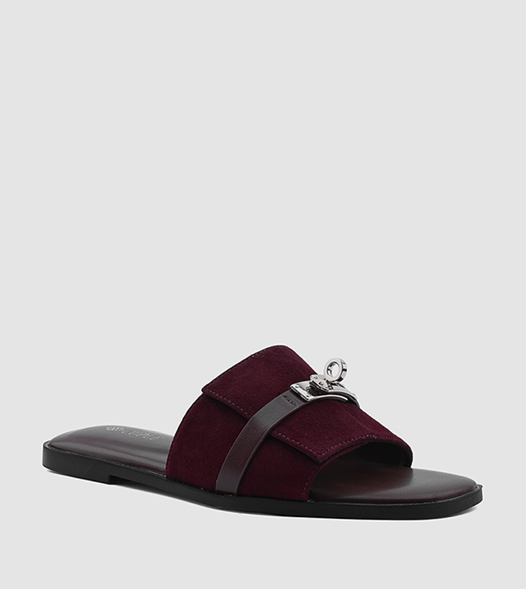 Metal Accent Open Toe Flat Sandals