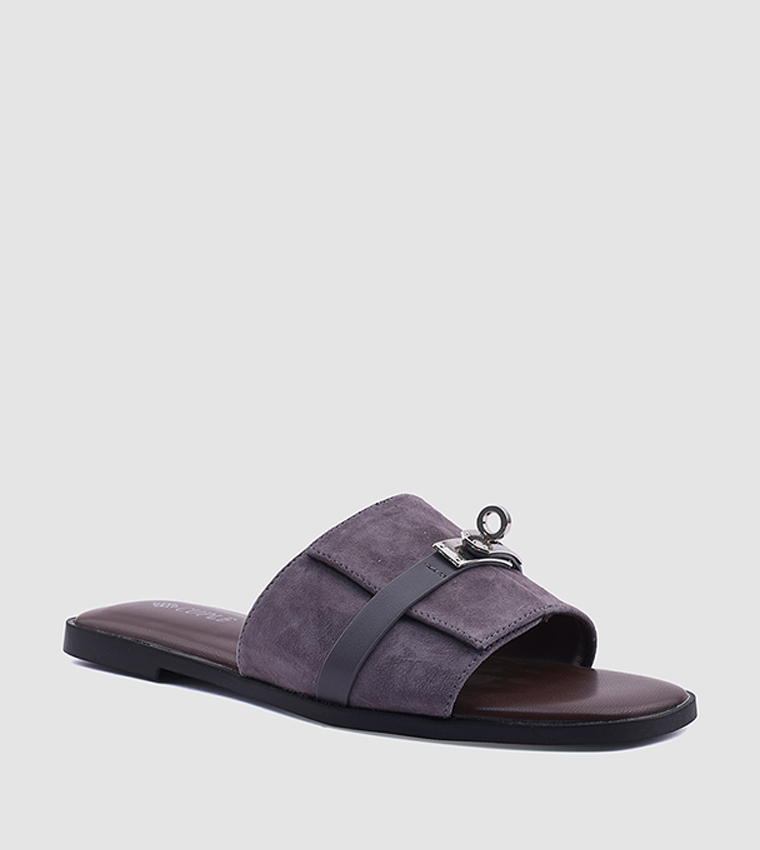 Metal Accent Open Toe Flat Sandals