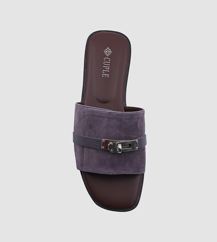 Metal Accent Open Toe Flat Sandals