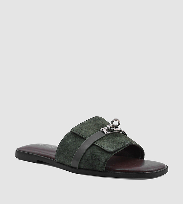 Metal Accent Open Toe Flat Sandals