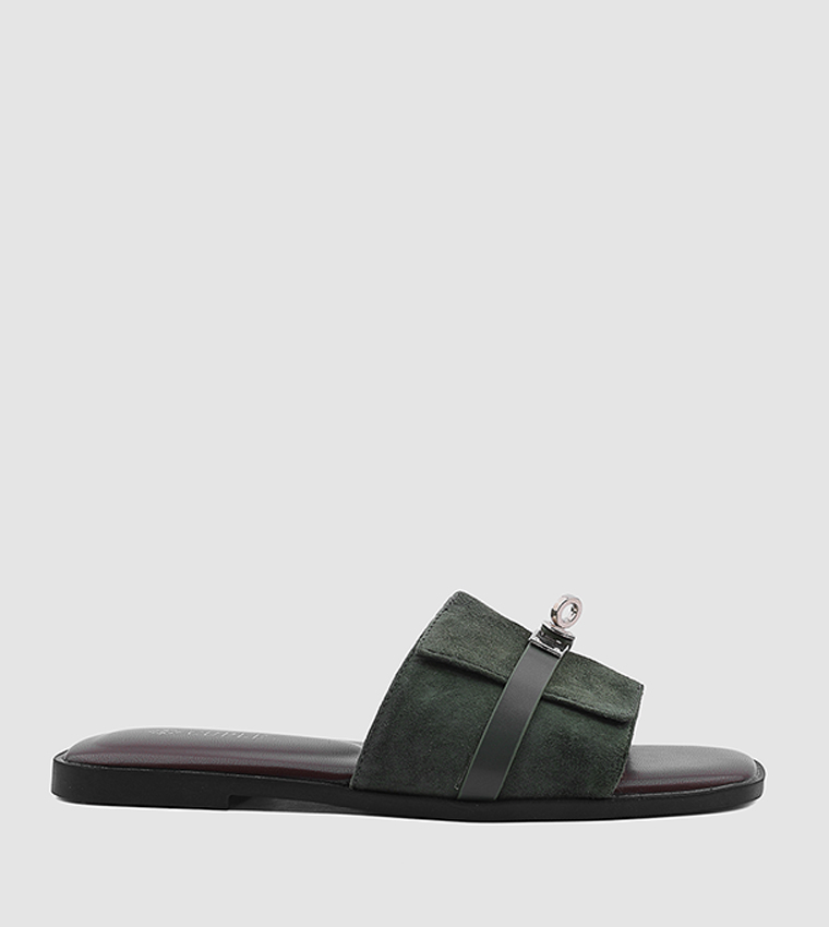 Metal Accent Open Toe Flat Sandals
