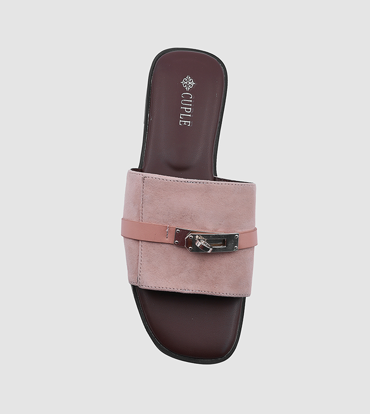 Metal Accent Open Toe Flat Sandals