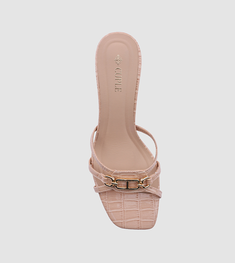 Metal Accent Open Toe Heel Sandals