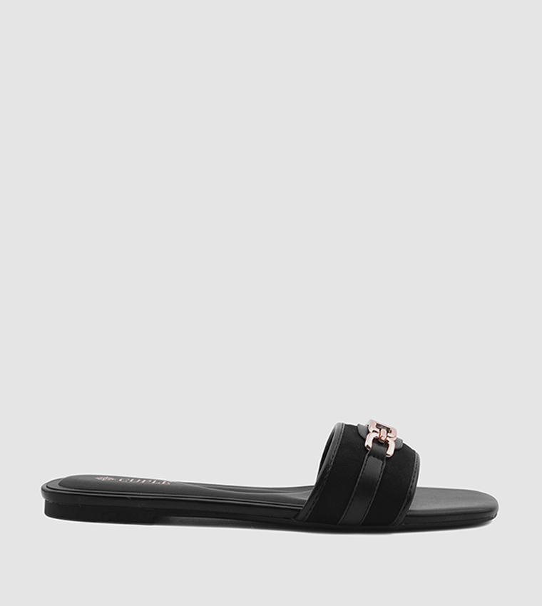 Metal Accent Open Toe Flat Sandals