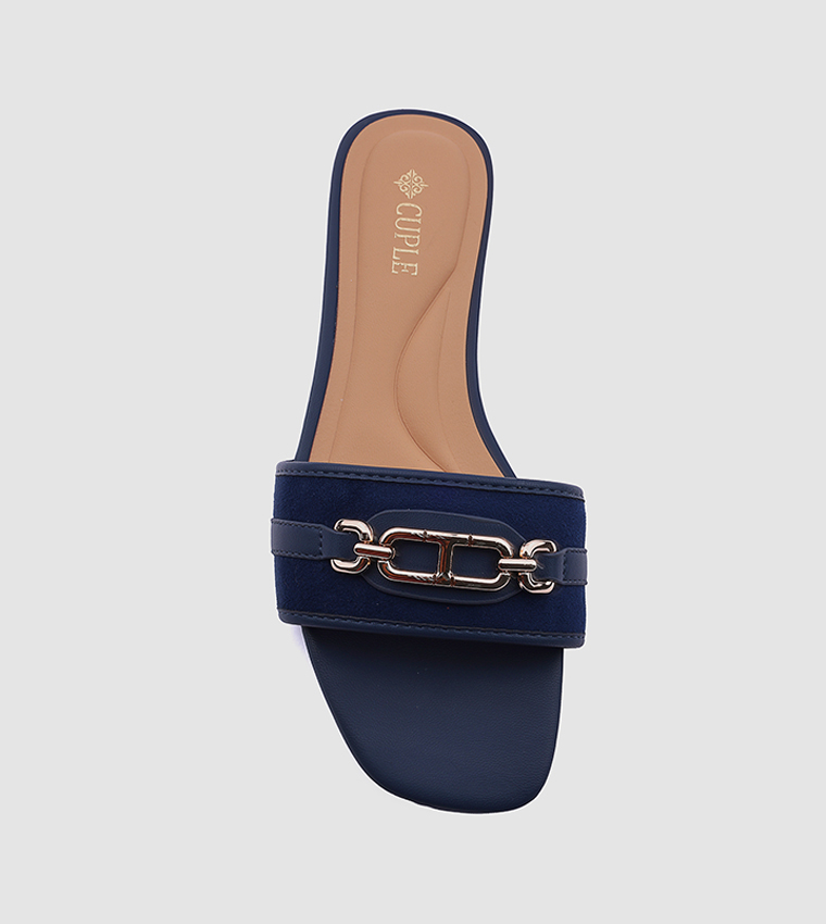 Metal Accent Open Toe Flat Sandals