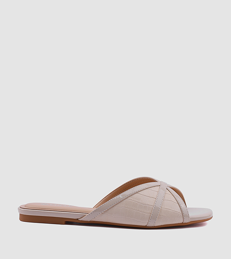 Textured Open Toe Flat Sandals