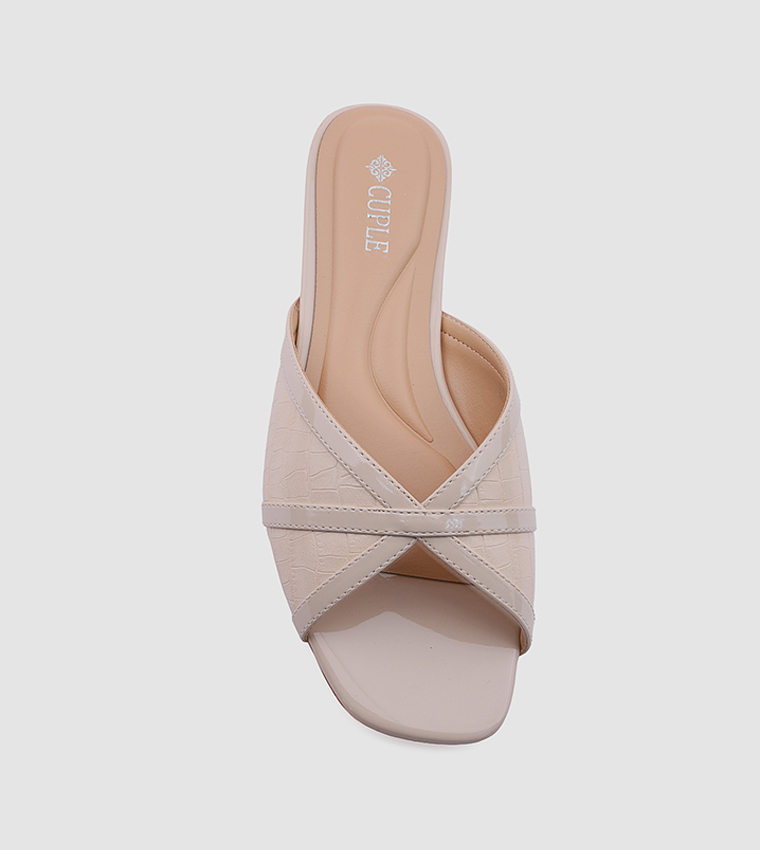 Textured Open Toe Flat Sandals