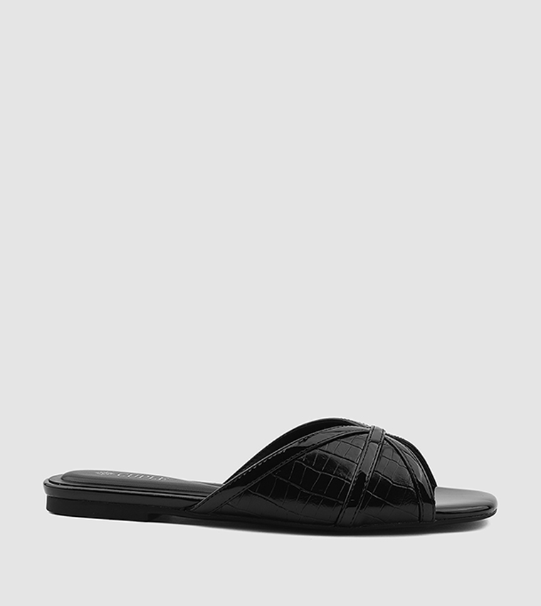 Textured Open Toe Flat Sandals