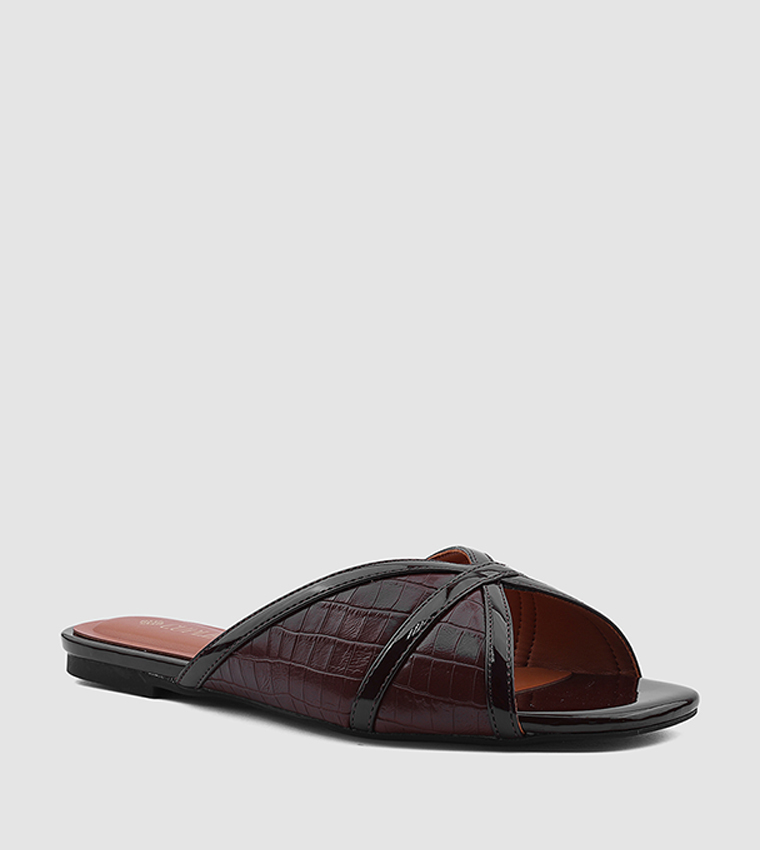 Textured Open Toe Flat Sandals