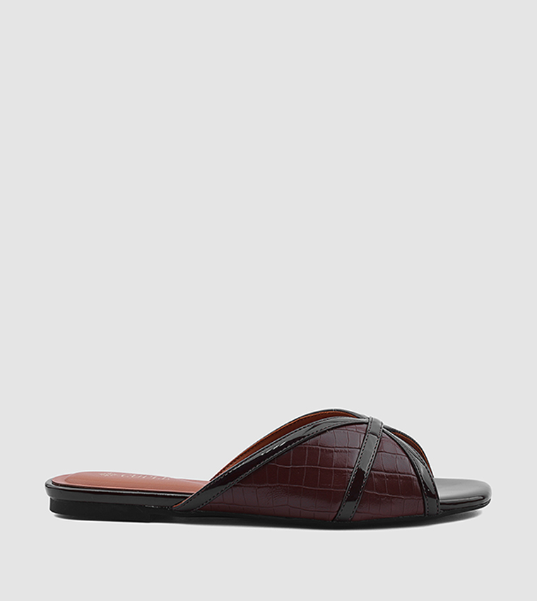 Textured Open Toe Flat Sandals